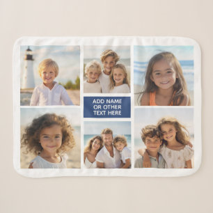 6 Photo Collage and Up to 3 Lines of Text - blue Sherpa Blanket