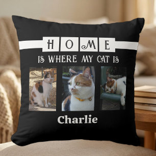 6 photo collage animal lover black cushion