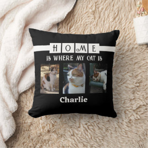 6 photo collage animal lover black cushion