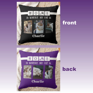 6 photo collage animal lover black purple cushion
