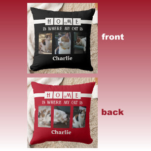 6 photo collage animal lover black red cushion