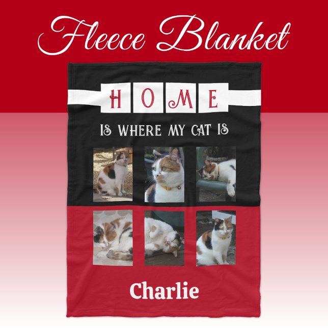 6 photo collage animal lover black red fleece blanket (Creator Uploaded)