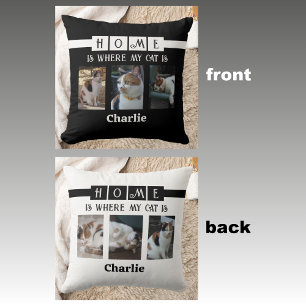 6 photo collage animal lover black white cushion