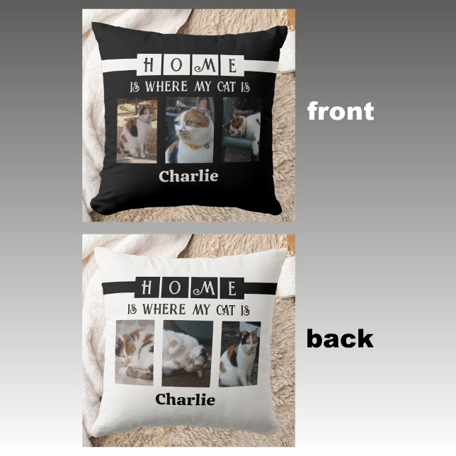 6 photo collage animal lover black white cushion (Creator Uploaded)