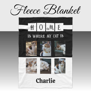 6 photo collage animal lover black white fleece blanket
