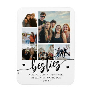 6 photo collage besties white and black script magnet