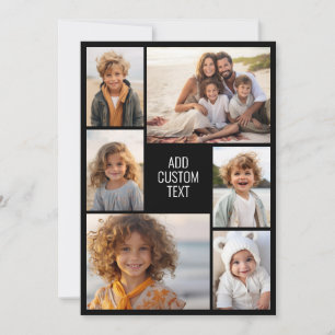 6 photo collage - black background - white text holiday card