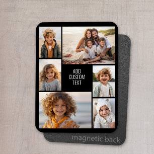 6 photo collage - black background - white text magnet