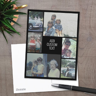 6 photo collage - black background - white text postcard