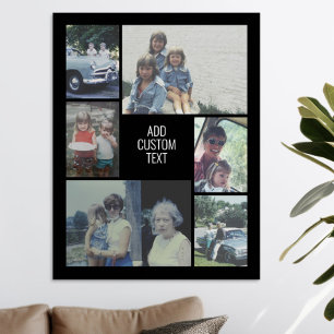 6 photo collage - black background - white text poster