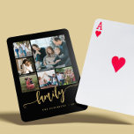 6 photo collage black gold test script family playing cards<br><div class="desc">Elegant modern family handwritten calligraphy script with six custom photos black gold keepsake photo playing cards template.              Please note that the background colour is changeable. You can replace the black with any other colour after selecting CUSTOMIZE option.</div>