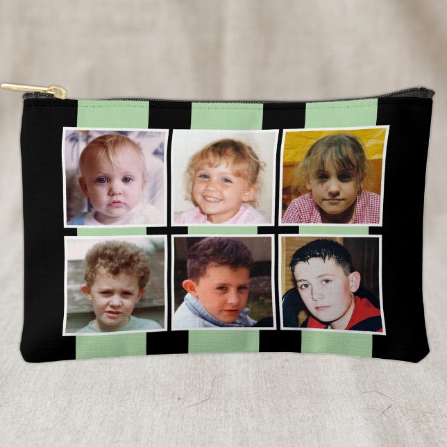 6 photo collage black green accessory pouch (Creator Uploaded)