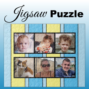 6 photo collage blue yellow stripes jigsaw puzzle