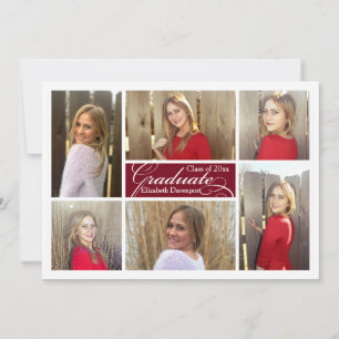 6-Photo Collage Burgundy Custom Graduation Invitation