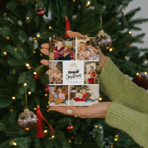 6 photo collage Christmas Red Polka Dot Holidays Card