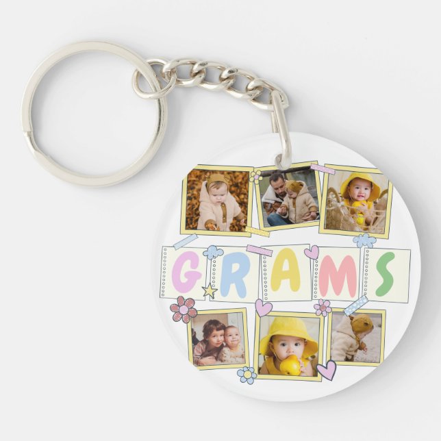 6 Photo Collage Cute Baby Pink Blue Granny Key Ring (Front)