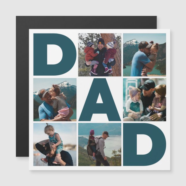 6 Photo Collage Dad Magnetic Card (Front/Back)