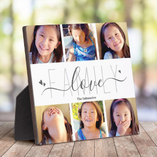 6 Photo Collage Family Love Script Hearts Modern Plaque