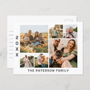 6 Photo Collage Family Name Modern Minimalist Holiday Postcard