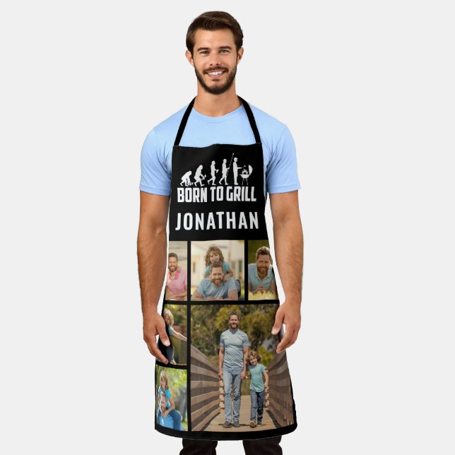 6 Photo Collage Father's Day Born To Grill BBQ  Apron (Worn)