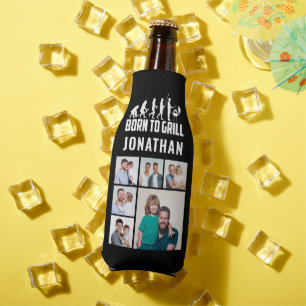 6 Photo Collage Father's Day Born To Grill BBQ Bottle Cooler