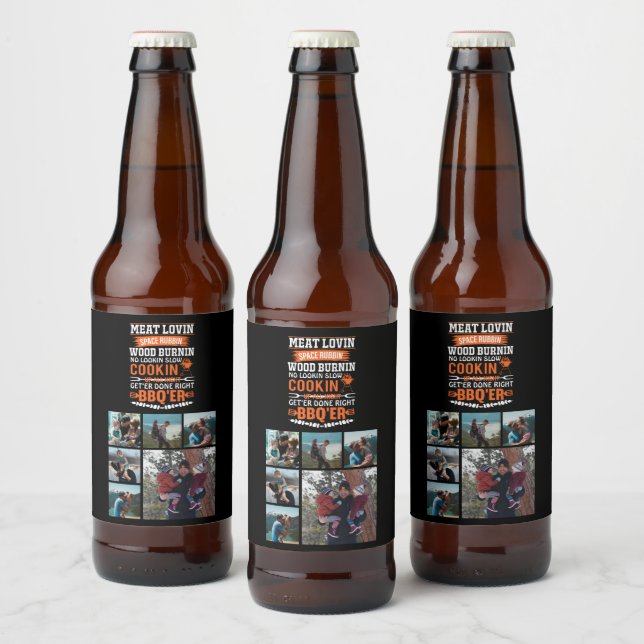 6 Photo Collage Father's Day Funny Get'er Done BBQ Beer Bottle Label (Bottles)