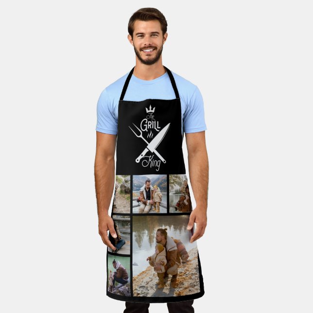 6 Photo Collage Father's Day The Grill King BBQ Apron (Worn)