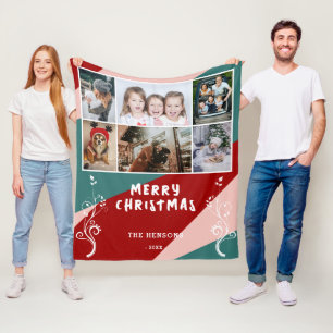 6 Photo Collage Foliage Colourful Christmas Family Fleece Blanket
