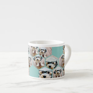 6 Photo Collage - funky hexagon pattern teal Espresso Cup