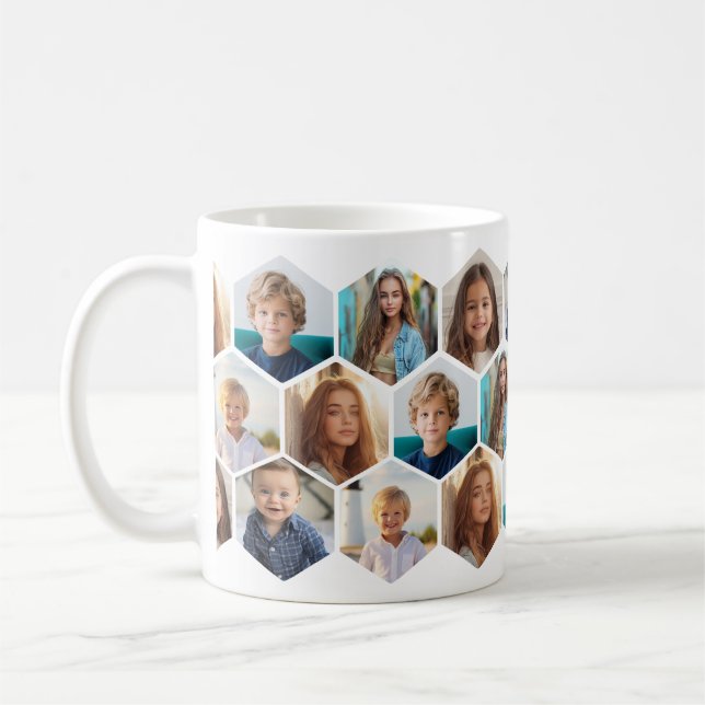 6 Photo Collage - funky honeycomb pattern - white Coffee Mug (Left)