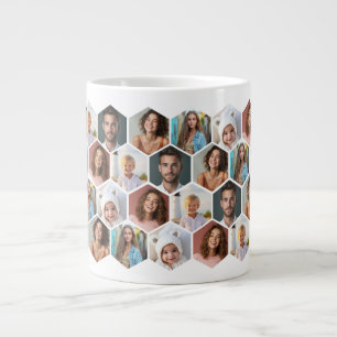 6 Photo Collage - funky honeycomb pattern - white Large Coffee Mug