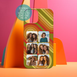 6 Photo Collage Funky Line Art - Sunset Colours iPhone 15 Case