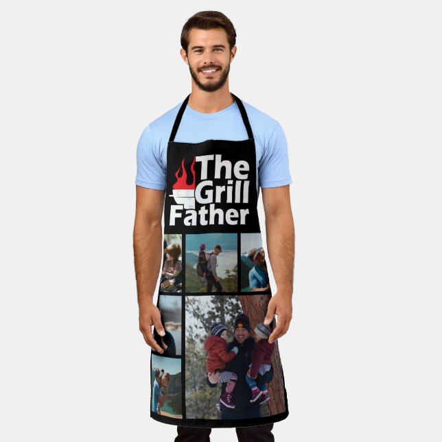 6 Photo Collage Funny The Grillfather BBQ Apron (Worn)