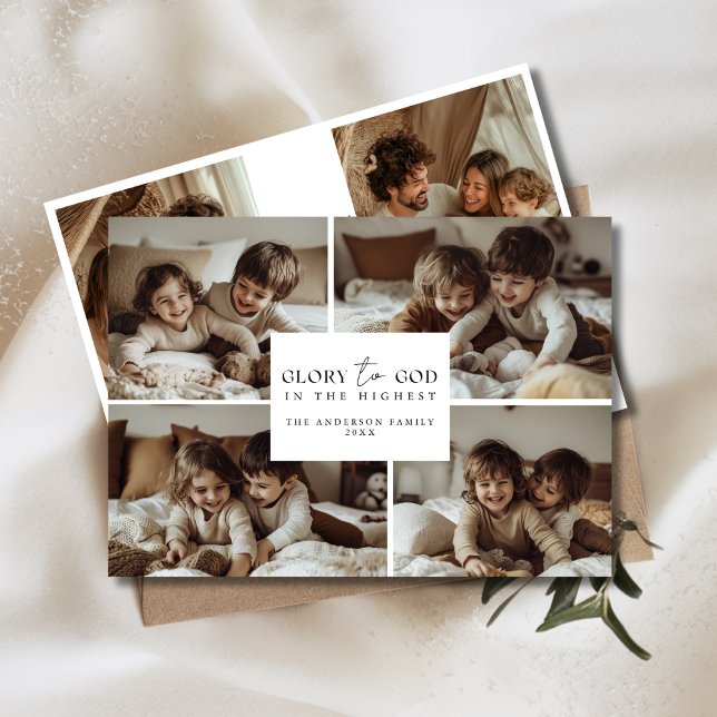 6 Photo Collage Glory to God Christmas Kids Family Holiday Card (Creator Uploaded)
