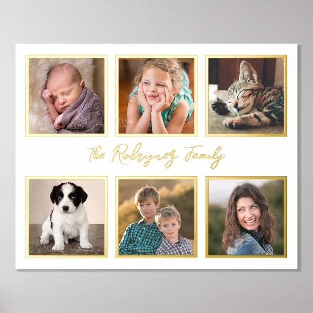 6 Photo Collage Gold Frames Custom Gold Text Foil Prints (Front)