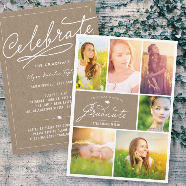 6 Photo Collage Grad Kraft Paper Graduation Party Invitation (Creator Uploaded)