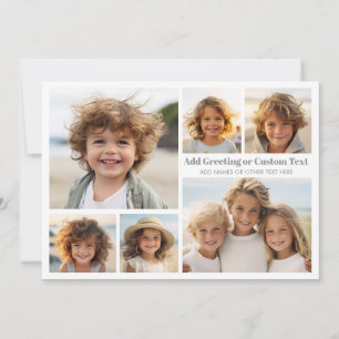 6 Photo Collage Grey Text -- Modern, Minimal White Holiday Card