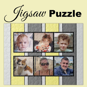 6 photo collage grey yellow stripes jigsaw puzzle