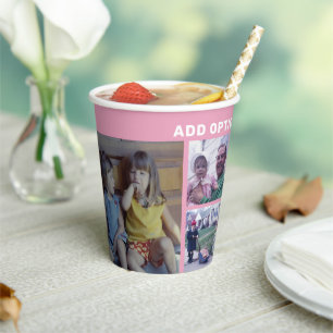 6 Photo Collage Grid - Custom Text Blush Pink Paper Cups