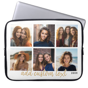 6 Photo Collage - handwritten font add your name Laptop Sleeve