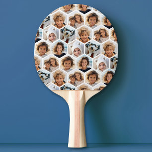 6 Photo Collage honeycomb pattern - BE PATIENT Ping Pong Paddle