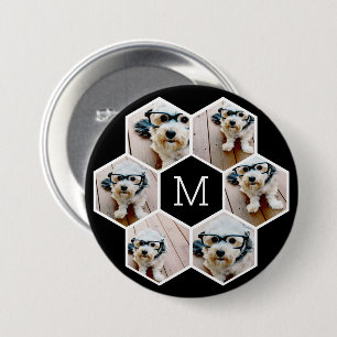 6 Photo Collage in a honeycomb pattern black white 7.5 Cm Round Badge