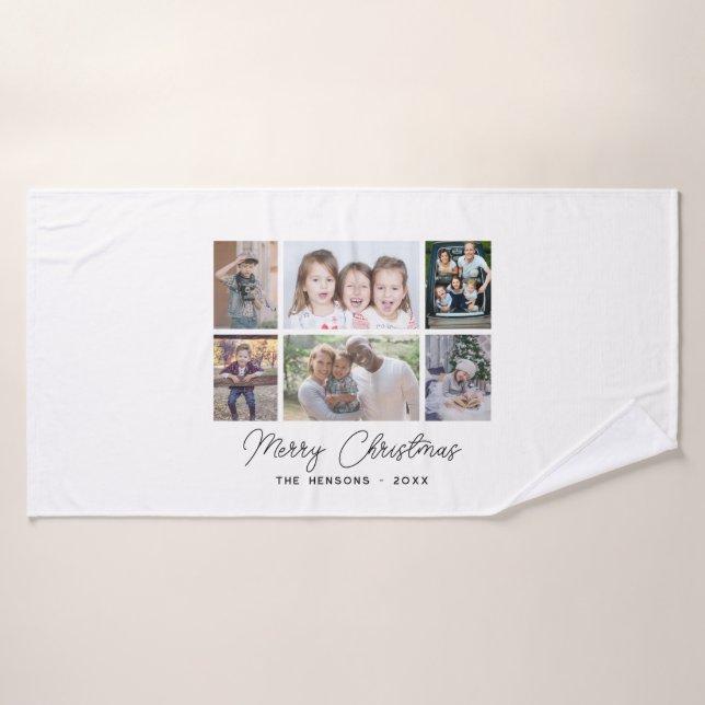 6 Photo Collage Merry Christmas Family  Bath Towel (Bath Towel)