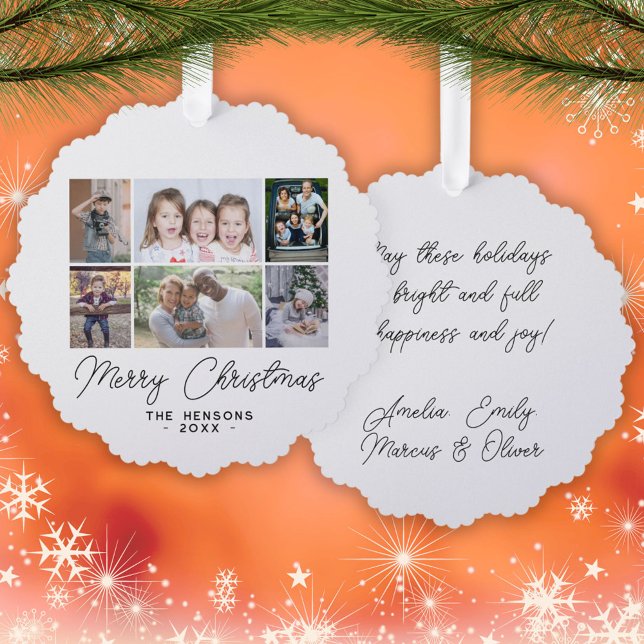6 Photo Collage Merry Christmas Family  Tree Decoration Card (Creator Uploaded)