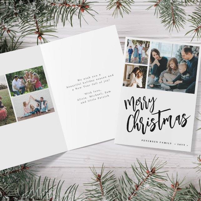 6 photo collage Merry Christmas modern script  Holiday Card (Creator Uploaded)