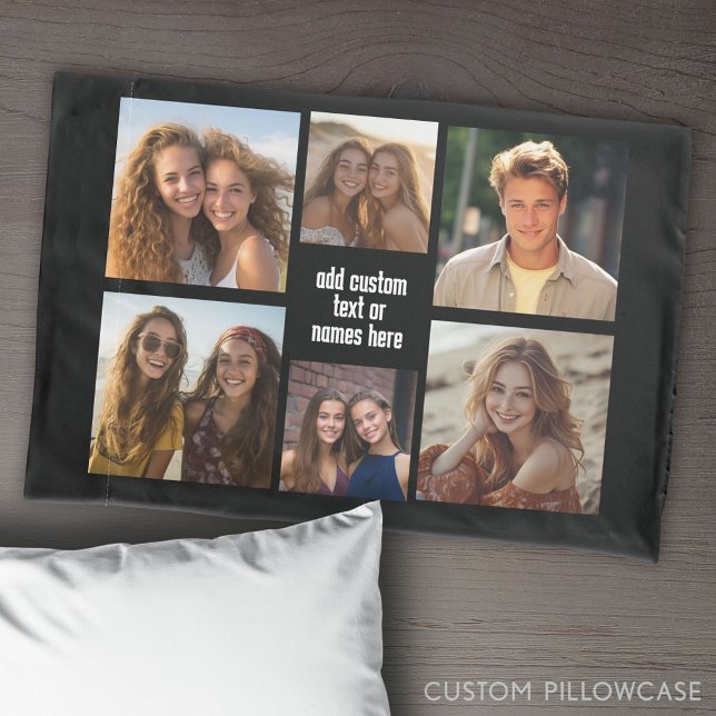 6 Photo Collage Minimalist - Black and White Grid Pillowcase (Create Your Own Photo Collage Pillowcase)
