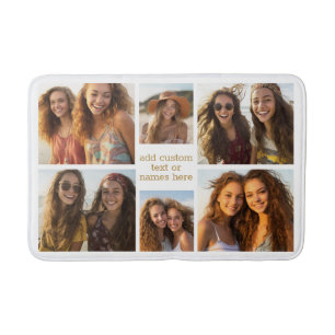 6 Photo Collage Minimalist - Gold and White Grid Bath Mat