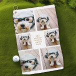 6 Photo Collage Minimalist - Gold and White Grid Golf Towel<br><div class="desc">A collage of 6 photos in a fun grid with different sizes. A simple design with snapshots and a text block. Crop photos into squares before uploading. To adjust photos or change colours,  click on the customise area to make changes.</div>