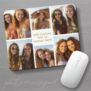 6 Photo Collage Minimalist - Gold and White Grid Mouse Pad