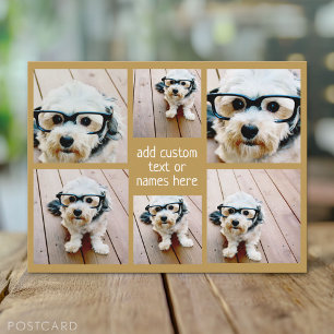 6 Photo Collage Minimalist - Gold and White Grid Postcard